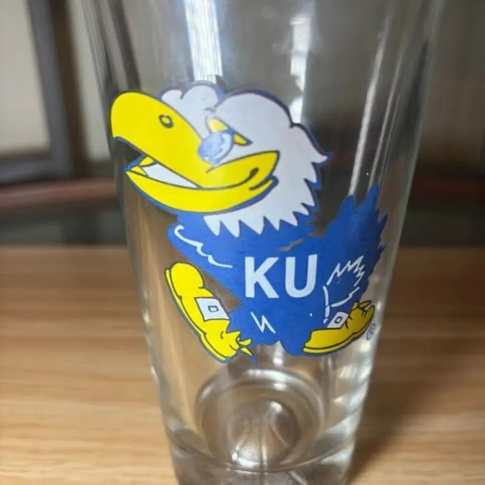 University of Kansas Jayhawks Pint Glass with Basketball Base
